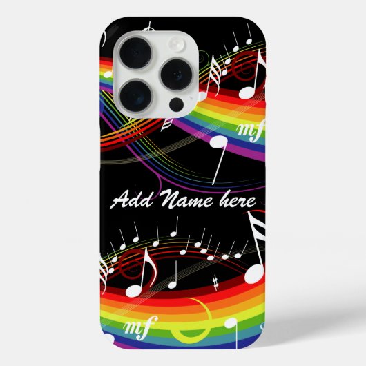 Persoonlijke Rainbow White-Muzieknoten op zwart Case-Mate iPhone Case (Achterkant)