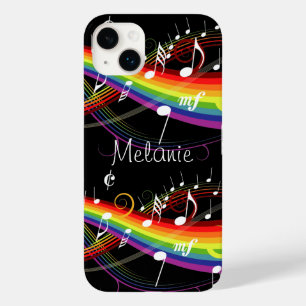 Persoonlijke Rainbow White-Muzieknoten op zwart Case-Mate iPhone Case