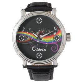 Persoonlijke Rainbow White-Muzieknoten op zwart Horloge
