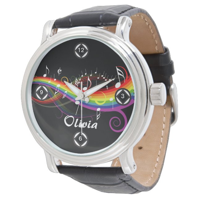 Persoonlijke Rainbow White-Muzieknoten op zwart Horloge (Gekanteld)