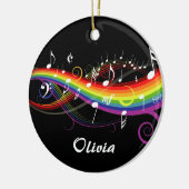 Persoonlijke Rainbow White-Muzieknoten op zwart Keramisch Ornament (Links)