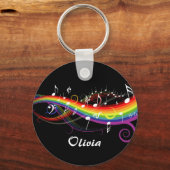 Persoonlijke Rainbow White-Muzieknoten op zwart Sleutelhanger (Achterkant)