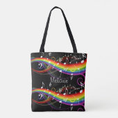Persoonlijke Rainbow White-Muzieknoten op zwart Tote Bag (Achterkant)