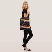 Persoonlijke Rainbow White-Muzieknoten op zwart Tote Bag (Op model)
