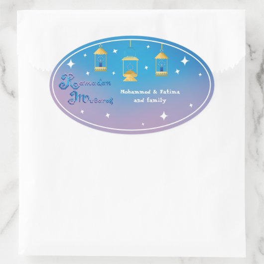 Persoonlijke Ramadan Mubarak Ovale Sticker (Tas)
