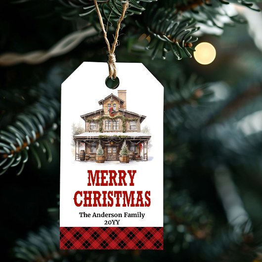 Persoonlijke ranch kersttag met rode bandana cadeaulabel