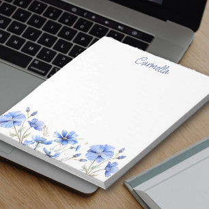 Persoonlijke rand met wilde bloemen mooie blauwe b notitieblok