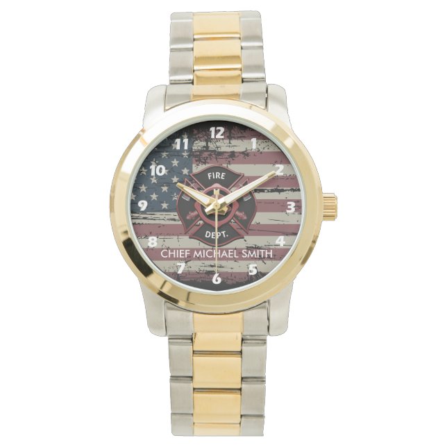 Persoonlijke Rang Brandweerman Amerikaanse Vlag Horloge (Voorkant)