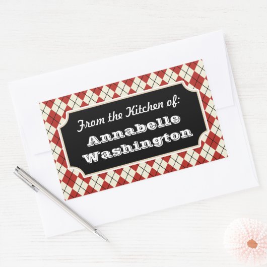 Persoonlijke Red Argyle Kitchen Gift Labels Sticke (Envelop)