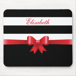 Persoonlijke RED, Black Bold Stripes RED BOW Muismat