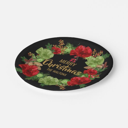 Persoonlijke RED Black Gold MERRY CHRISTMAS Wreate Papieren Bordje (Gekanteld)