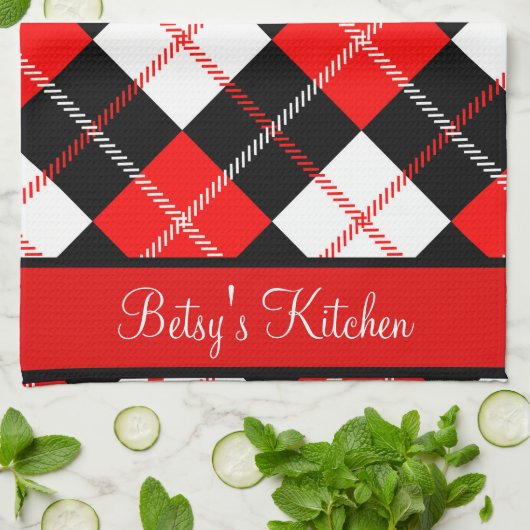 Persoonlijke Red Black White Argyle Pset Theedoek (Gevouwen)