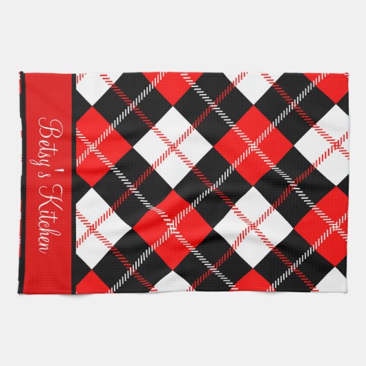 Persoonlijke Red Black White Argyle Pset Theedoek (Horizontaal)