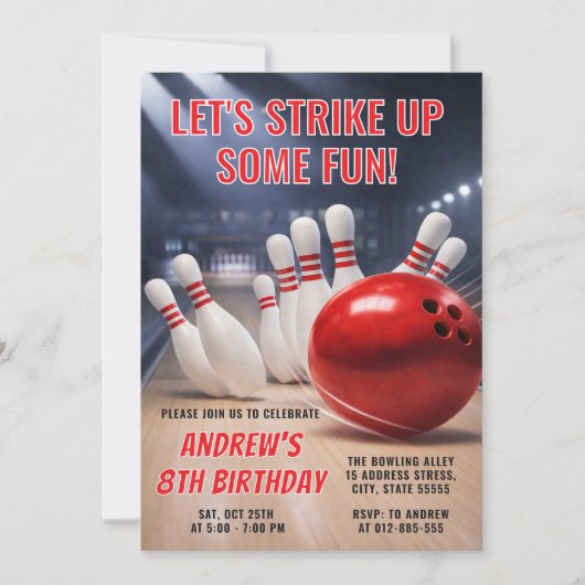 Persoonlijke RED Bowling verjaardag Kaart (Voorkant)
