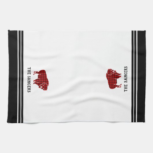 Persoonlijke Red Buffalo Pset Bison Kitchen Towel Theedoek (Horizontaal)