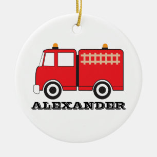 Persoonlijke Red Fire Truck Keramisch Ornament