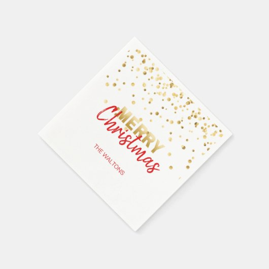 Persoonlijke RED Gold Confetti Merry-kerst Servetten (Hoek)