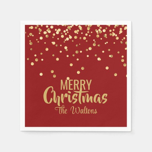 Persoonlijke RED Gold Confetti Merry-kerst Servetten (Voorkant)