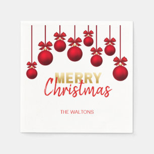 Persoonlijke RED Gold Ornaments Merry Kerstmis Servet
