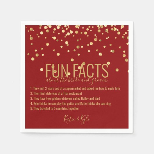 Persoonlijke RED Gouden Confetti FUN FACTS Servet (Voorkant)