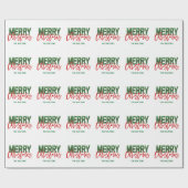 Persoonlijke RED Green Glitter MERRY CHRISTMAS Cadeaupapier (Vlak)
