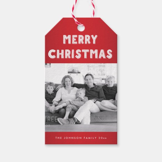 Persoonlijke Red Merry-Labels met kerstfoto's Cadeaulabel (Voorkant)