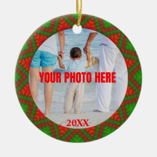 Persoonlijke Red n Green Kerstmis Abstracte Foto Keramisch Ornament