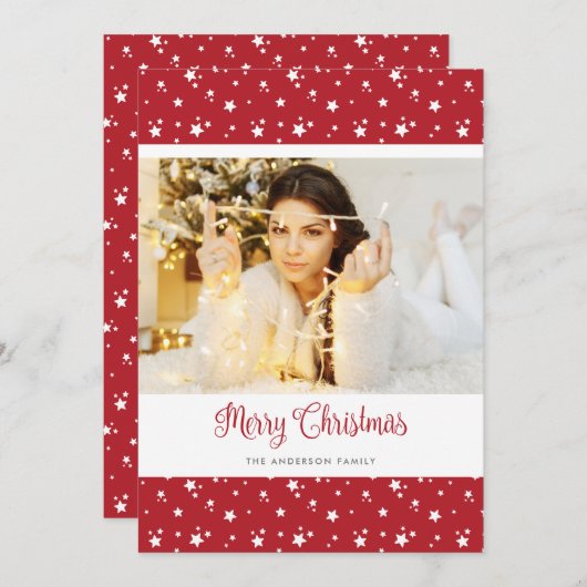 Persoonlijke Red Photo Merry-kerstkaarten Feestdagenkaart (Voorkant / Achterkant)