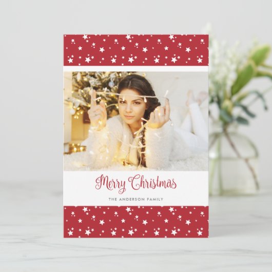 Persoonlijke Red Photo Merry-kerstkaarten Feestdagenkaart (Staand voorkant)