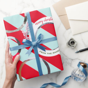 Persoonlijke Red Stripe Fab-kerstfoto 3 Cadeaupapier