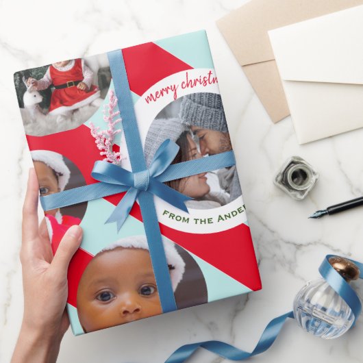 Persoonlijke Red Stripe Fab-kerstfoto 3 Cadeaupapier (Geschenken)