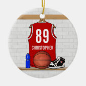 Persoonlijke Red White Basketball Jersey Keramisch Ornament (Voorkant)