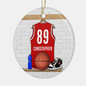 Persoonlijke Red White Basketball Jersey Keramisch Ornament (Links)