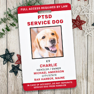 Persoonlijke Red White PTSD Service Dog Foto-id Badge