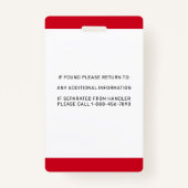 Persoonlijke Red White Service Dog Photo ID Badge (Achterkant)