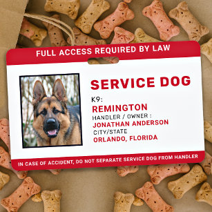 Persoonlijke Red White Service Dog Photo ID Badge