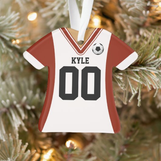Persoonlijke Red/White Soccer Jersey Ornament (Boom)