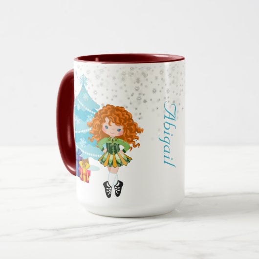 Persoonlijke Redhead Irish Dancer Winter Kerstmis Mok (Voorkant links)