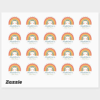 Persoonlijke Regenboog Baby Shower Uitnodigingszeg Ronde Sticker