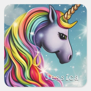 Persoonlijke Regenboog Eenhoorn Naam Vierkante Sticker