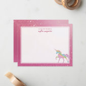 Persoonlijke regenboog eenhoorn voor kinderen notitiekaartje (Voorkant / Achterkant in situ)