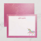 Persoonlijke regenboog eenhoorn voor kinderen notitiekaartje (Voorkant / Achterkant)