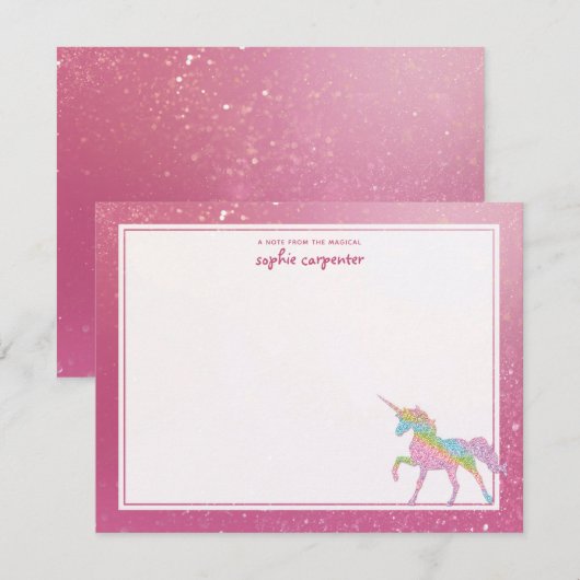 Persoonlijke regenboog eenhoorn voor kinderen notitiekaartje (Voorkant / Achterkant)