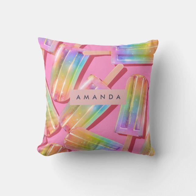 Persoonlijke Regenboog Glitter Popsicle Droomt Kussen (Voorkant)