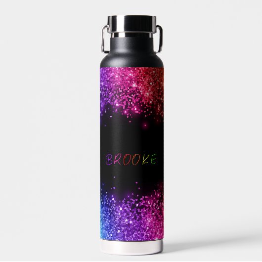 Persoonlijke Regenboog Glitter Rand Waterfles (Voorkant)