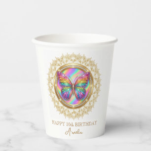 Persoonlijke regenboog glitters vlinder kant feest papieren bekers