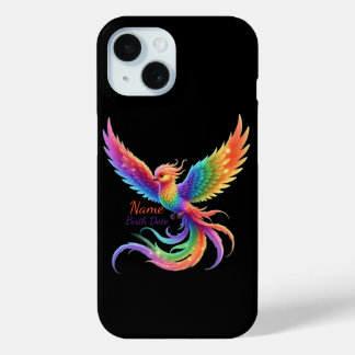 Persoonlijke Regenboog Phoenix Naam Geboortedatum  iPhone 15 Case