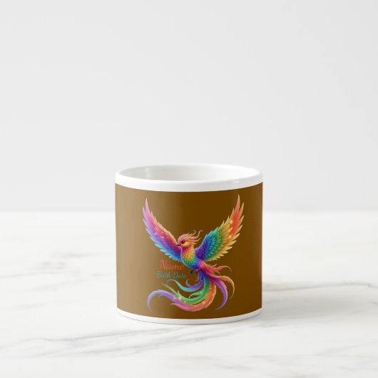 Persoonlijke Regenboog Phoenix Naam Geboortedatum  Espresso Kop (Voorkant)