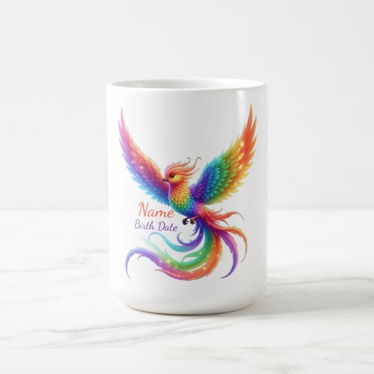 Persoonlijke Regenboog Phoenix Naam Geboortedatum  Koffiemok (Center)