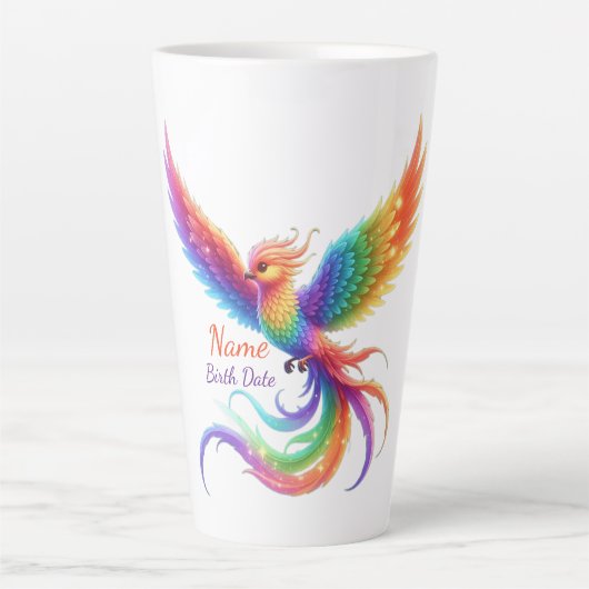 Persoonlijke Regenboog Phoenix Naam Geboortedatum Latte Mok (Voorkant)